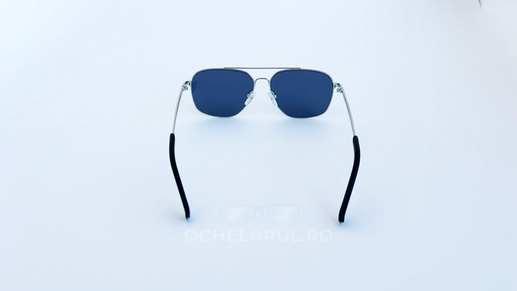 Ochelari de soare Aviator cu punte dubla, rama argintie si lentile negre, vedere spate