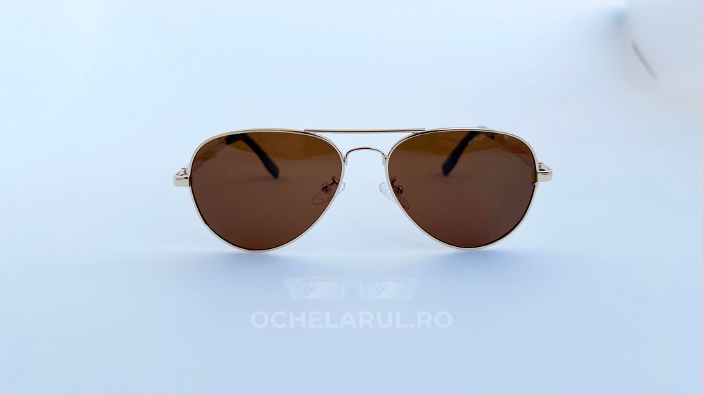 Ochelari de soare Aviator Polarizati, rama aurie si lentile maro, vedere frontala