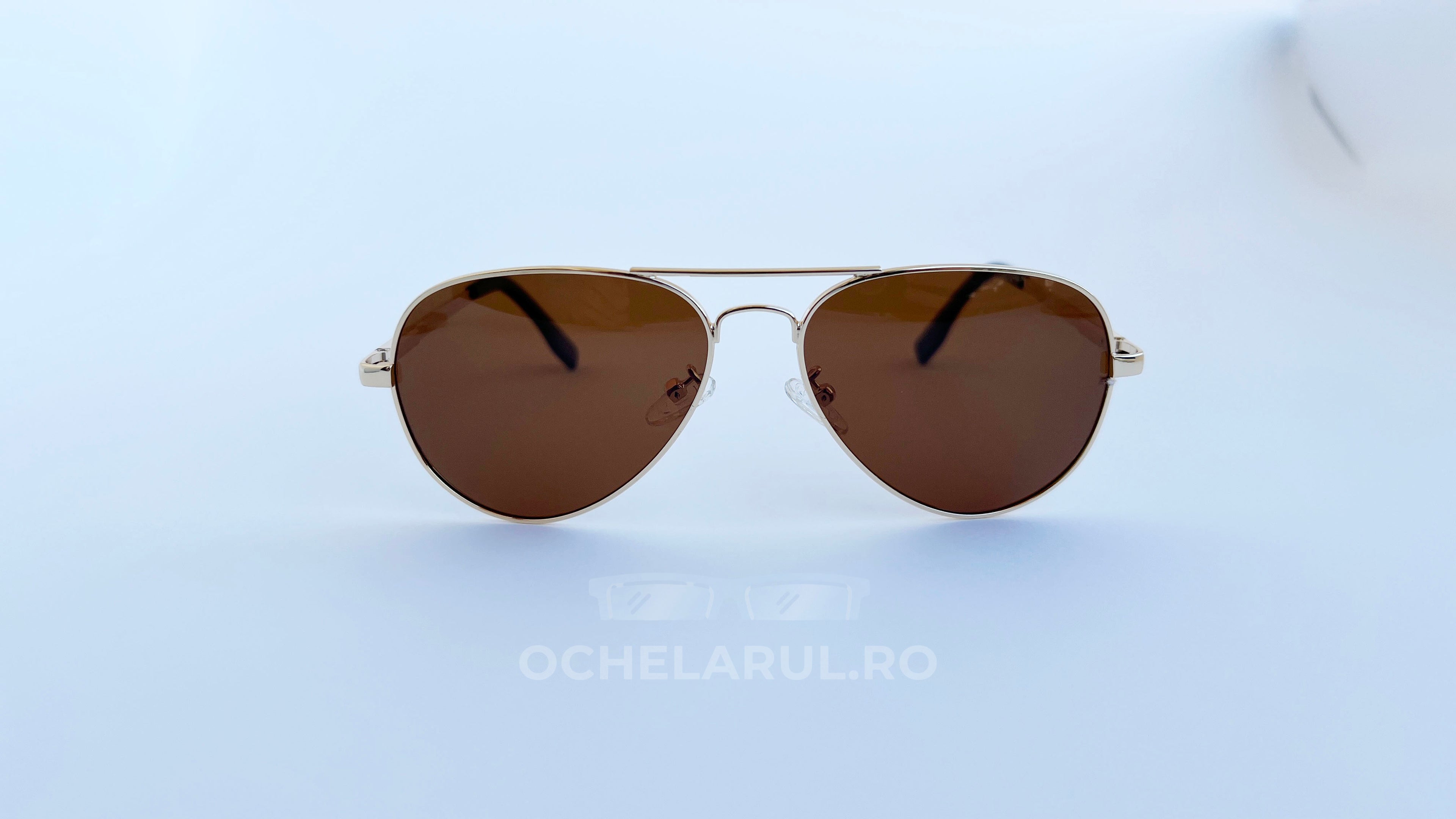 Ochelari de soare Aviator Polarizati, rama aurie si lentile maro, vedere frontala