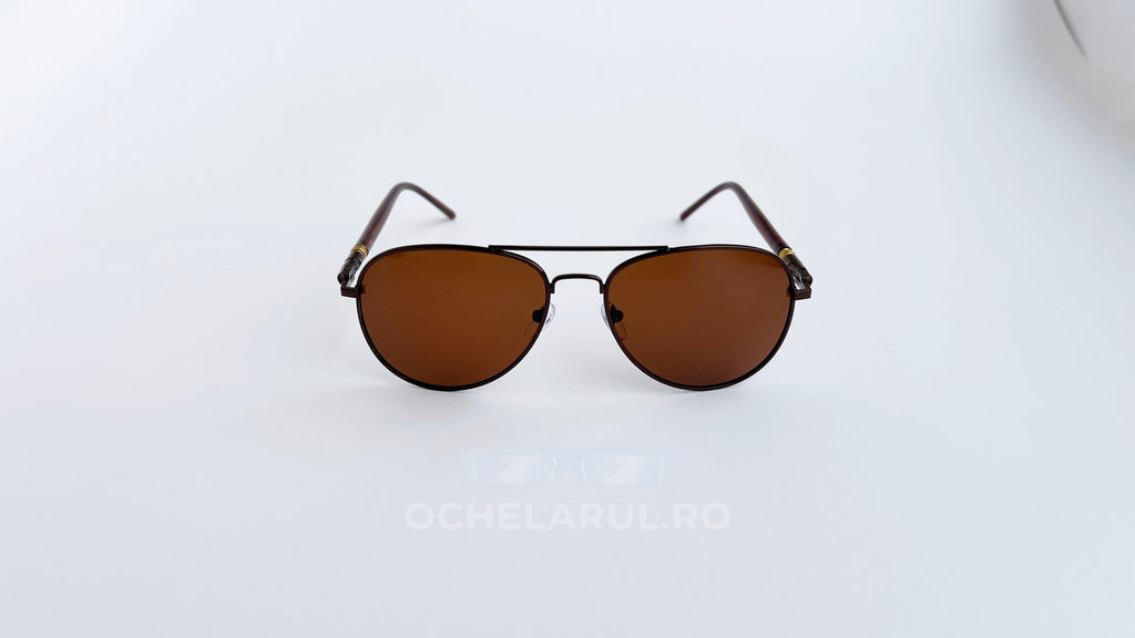 Ochelari de soare Aviator Polarizați cu rame maro și lentile maro, design clasic pentru bărbați.
