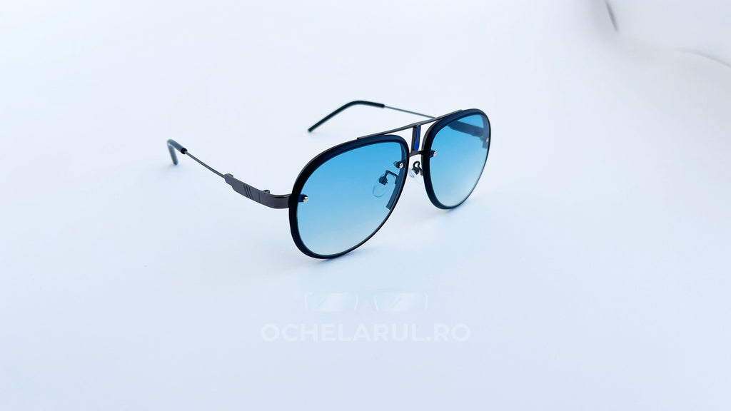 Ochelari de soare Carrera Glory style, rama neagra-gri si lentile albastre degrade, prezentare