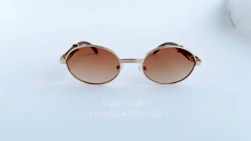 Ochelari de soare Cartier Giverny Style cu rame aurii și lentile maro degrade, design elegant pentru bărbați.