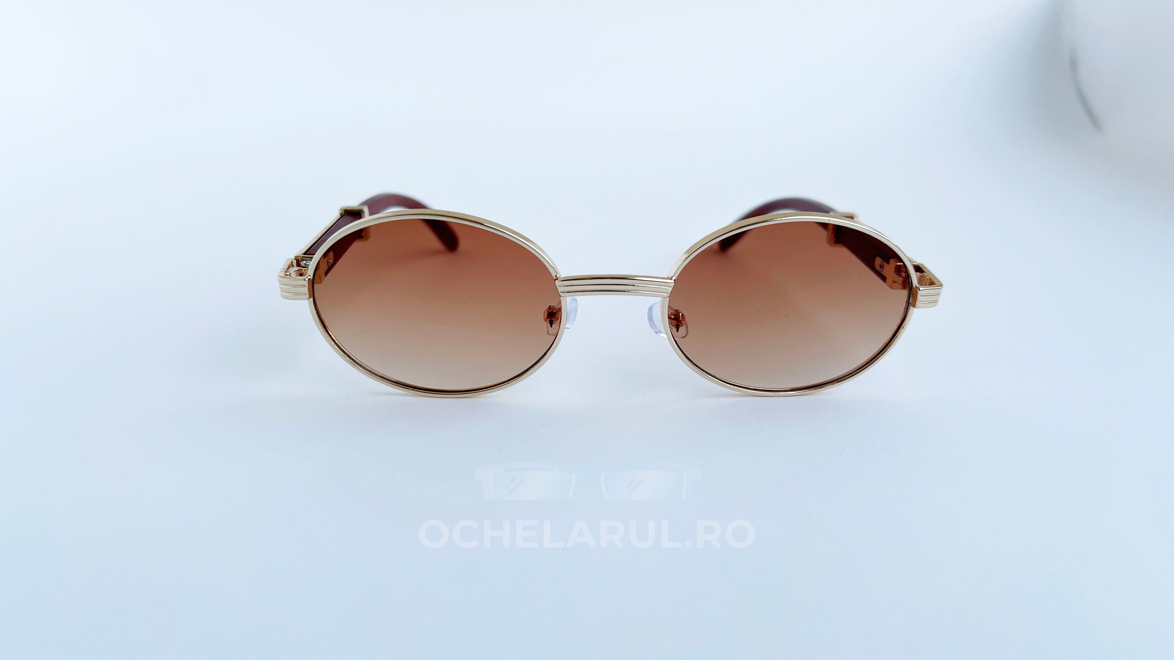 Ochelari de soare Cartier Giverny Style cu rame aurii și lentile maro degrade, design elegant pentru bărbați.