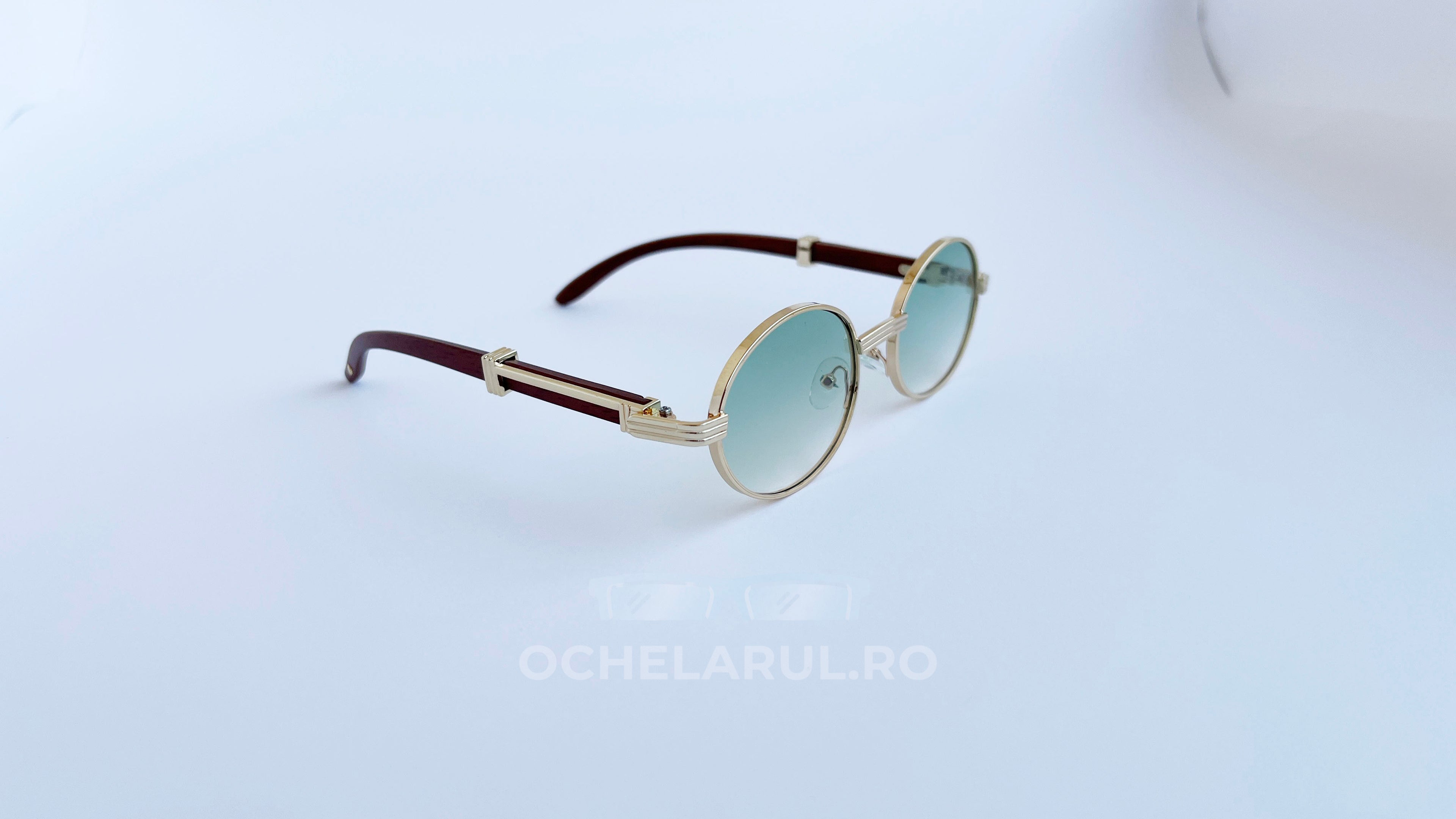 Ochelari de soare Cartier Giverny Style cu rame aurii și maro și lentile verzi degrade, design elegant pentru bărbați.