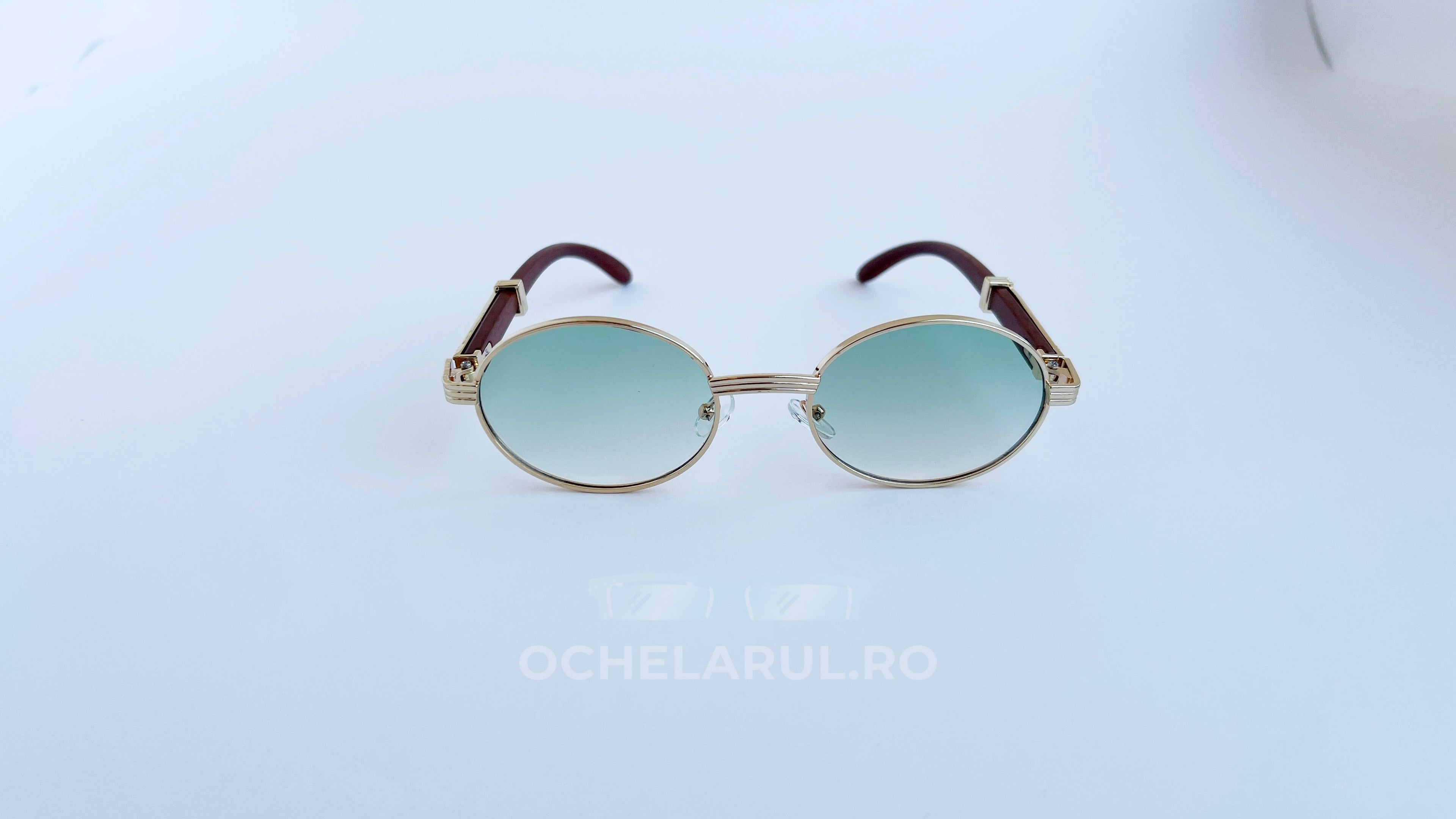 Ochelari de soare Cartier Giverny Style cu lentile verzi degrade și rame aurii și maro pentru bărbați.