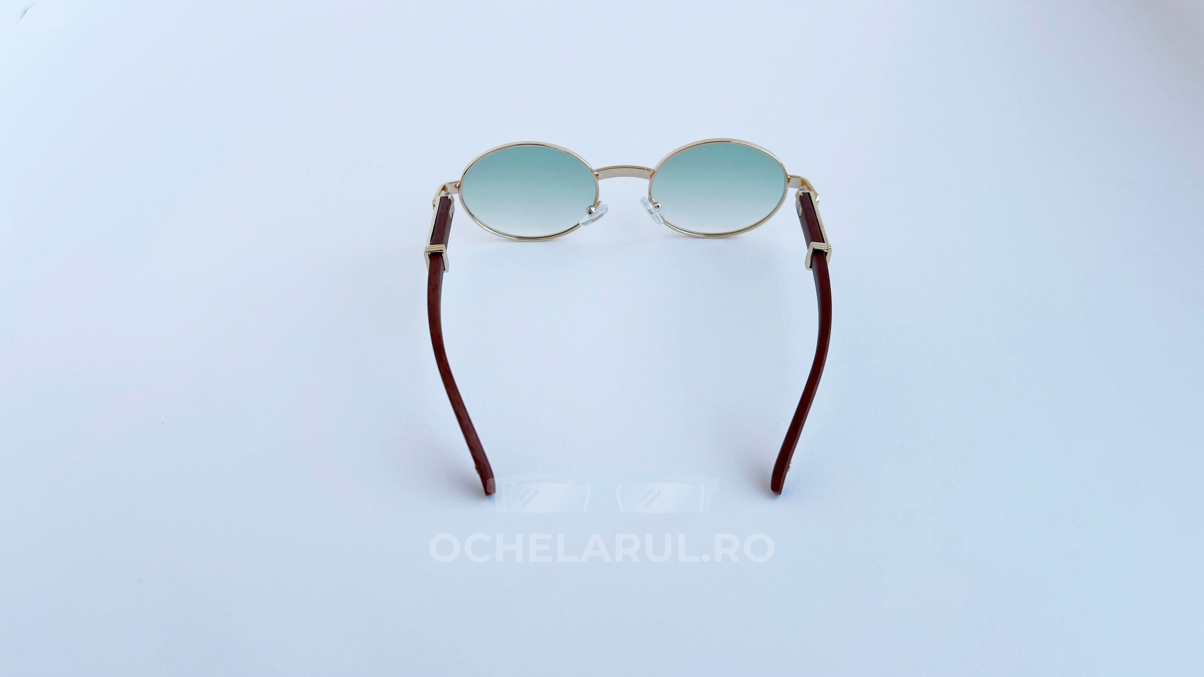Ochelari de soare Cartier Giverny Style cu rame aurii și maro și lentile verzi degrade, design elegant pentru bărbați.