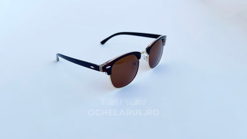 Ochelari de soare Clubmaster Polarizați cu rame maro și lentile maro, stil clasic pentru bărbați.