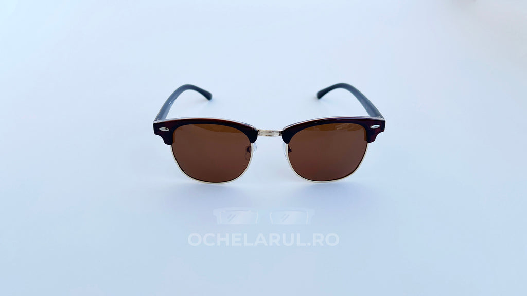 Ochelari de soare Clubmaster Polarizați cu rame maro și lentile polarizate pentru protecție împotriva soarelui.