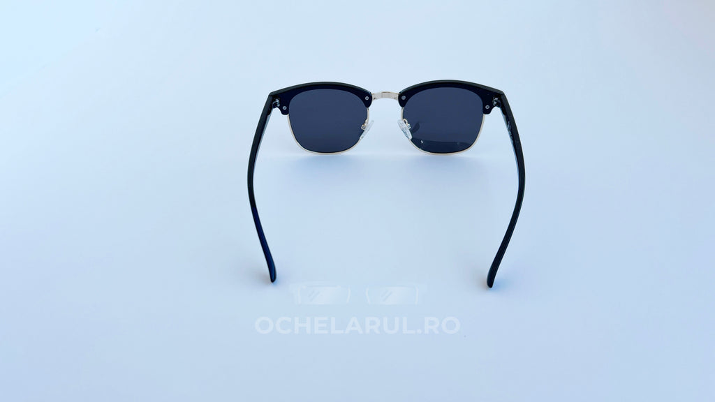 Ochelari de soare Clubmaster Polarizați cu ramă neagră și lentile negre, unisex, modele clasice de ochelari de soare bărbați.
