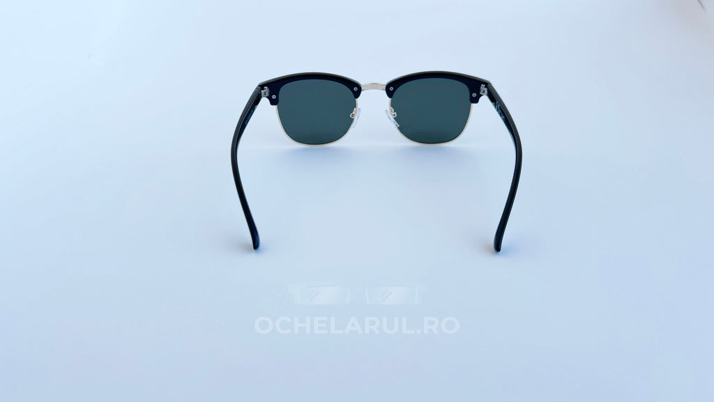 Ochelari de soare Clubmaster Polarizați cu rame negre și lentile verzi, design clasic unisex pentru protecție UV.