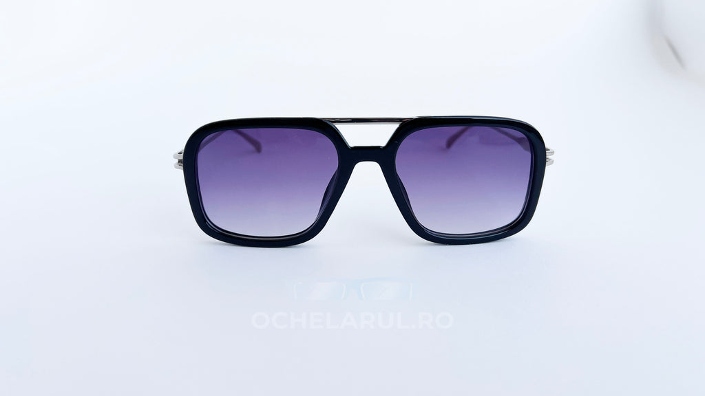 Ochelari de soare David Beckham 7101S style, rama argintiu-negru si lentile violet degrade, vedere fata aproape