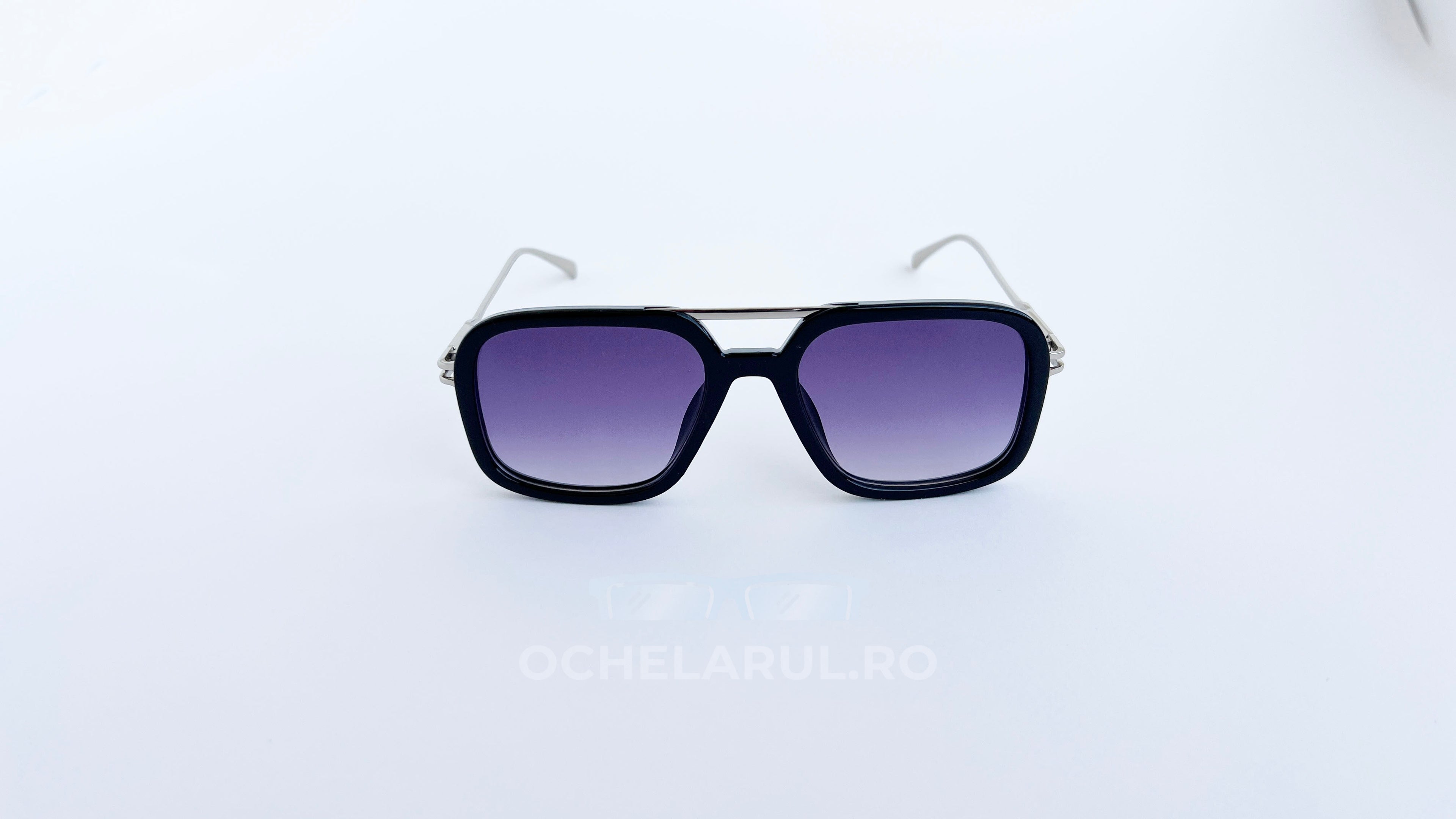 Ochelari de soare David Beckham 7101S style, rama argintiu-negru si lentile violet degrade, vedere fata