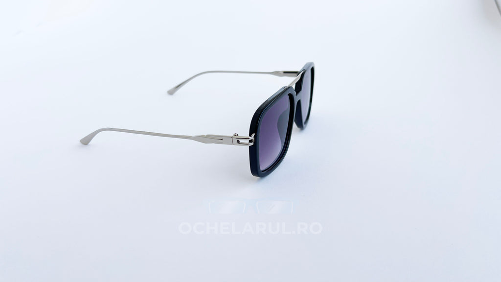 Ochelari de soare David Beckham 7101S style, rama argintiu-negru si lentile violet degrade, vedere laterala