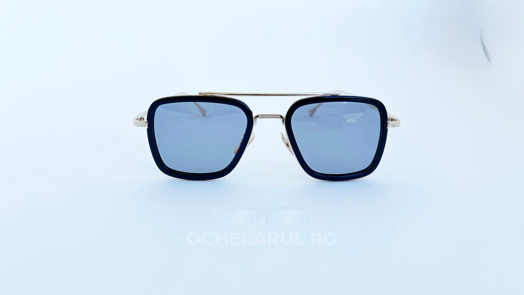 Ochelari de soare Dita Flight polarizati fotocromatici, rama aurie neagra si lentile gri, vedere fata aproape