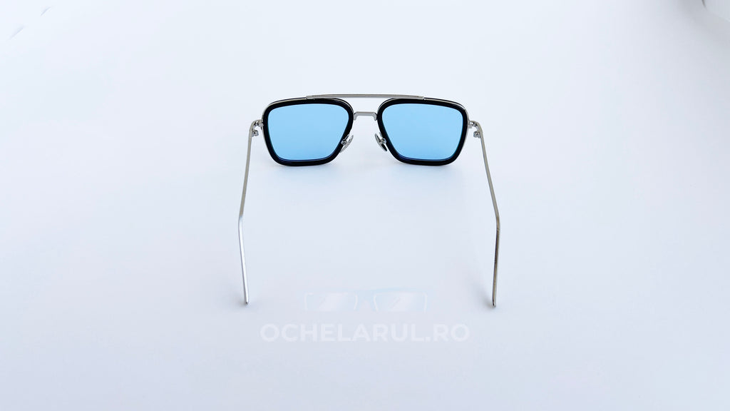 Ochelari de soare Dita Flight, rama argintie-neagra si lentile albastre degrade, vedere spate