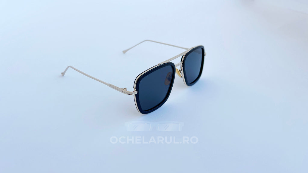 Ochelari Dita Flight Style cu lentile negre și ramă aurie subțire, ochelari de soare bărbați eleganți.