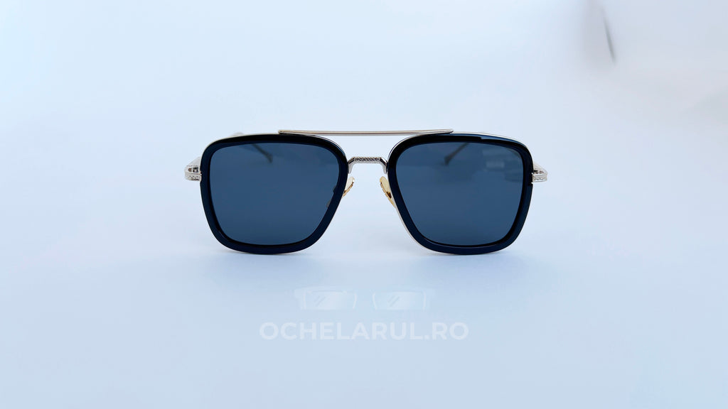 Ochelari Dita Flight Style cu rame aurii și lentile pătrate negre, ochelari de soare bărbătești eleganți.