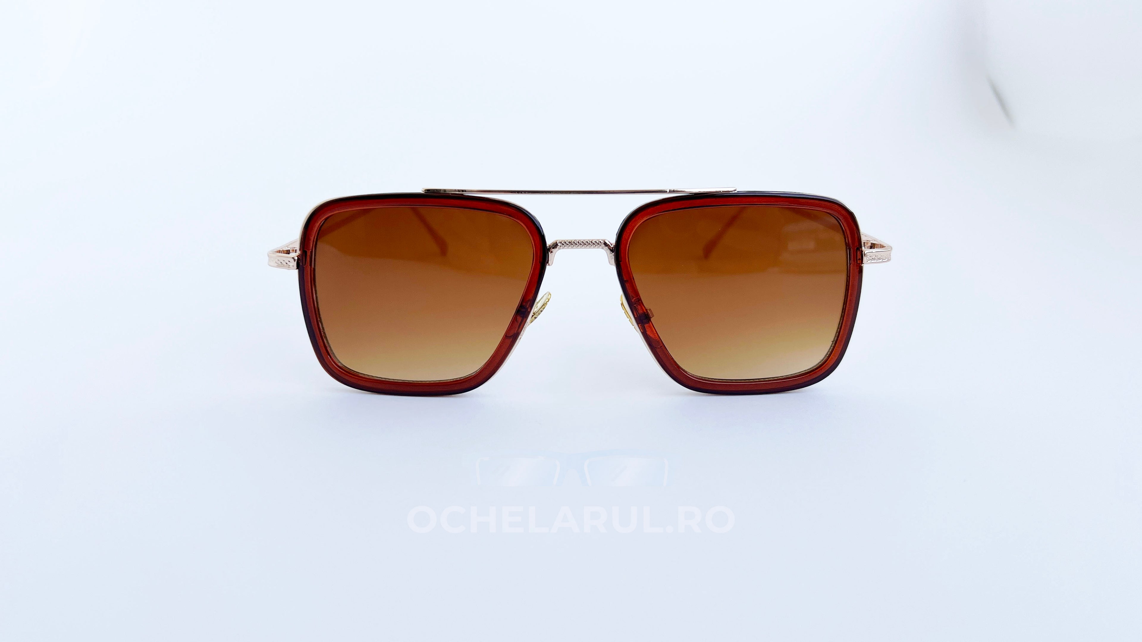 Ochelari de soare Dita Flight rama aurie-neagra si lentile maro degrade, vedere fata aproape