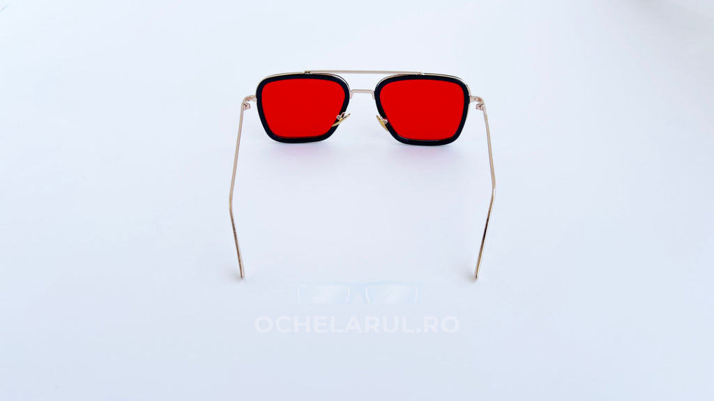 Ochelari de soare Dita Flight, rama aurie neagra si lentile rosii, vedere spate