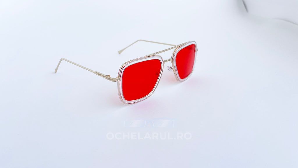 Ochelari de soare Dita Flight Style - Rama aurie transparenta Lentile rosii prezentare produs