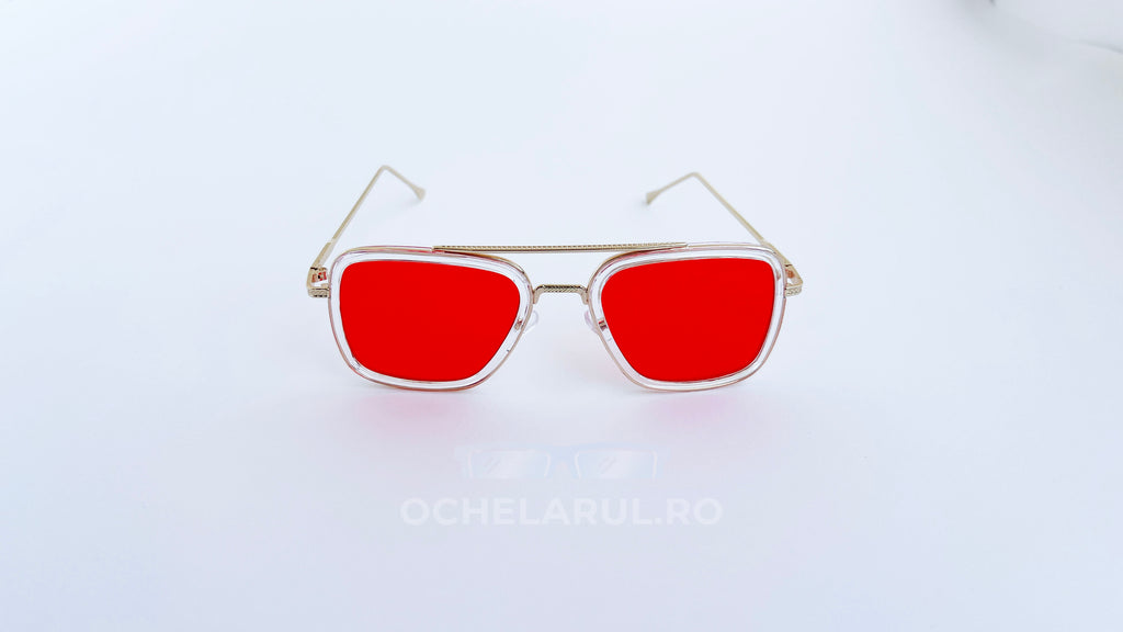 Ochelari de soare Dita Flight Style - Rama aurie transparenta Lentile rosii - vedere frontala
