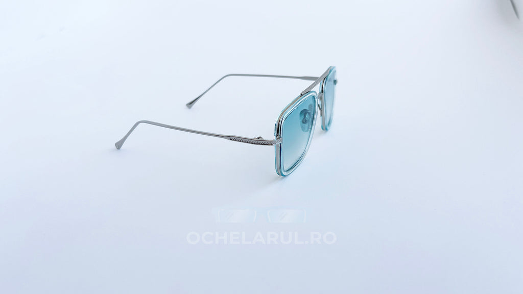 Ochelari Dita Flight Style cu rame transparente argintii și lentile verzi degrade, ochelari de soare bărbați eleganți