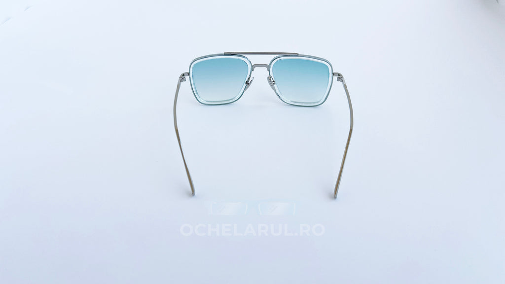Ochelari Dita Flight Style cu rame metalice argintii și lentile degrade verzi, ochelari de soare bărbați eleganți.