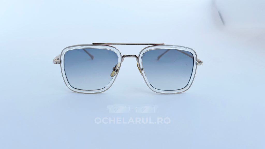 Ochelari Dita Flight Style cu rame aurii transparent, lentile gri degrade, ochelari de soare bărbați eleganți și moderni.