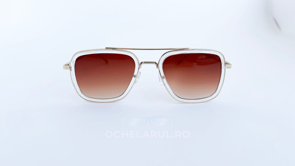 Ochelari de soare Dita Flight rama aurie-transparenta si lentile maro degrade, vedere fata aproape