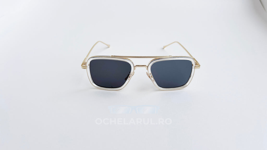 Ochelari de soare Dita Flight Style - Rama aurie transparenta, Lentile negre - vedere fata