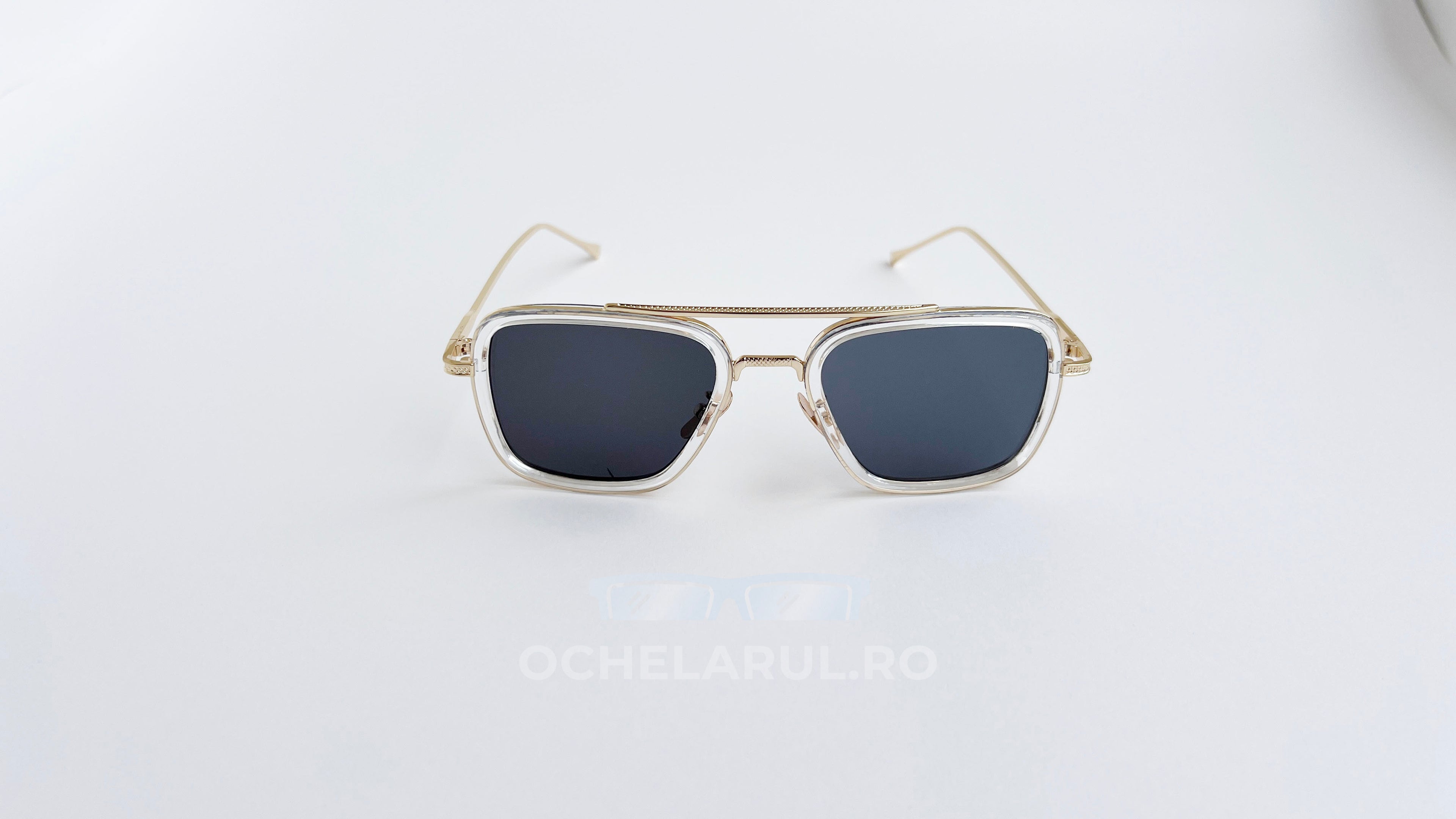 Ochelari de soare Dita Flight Style - Rama aurie transparenta, Lentile negre - vedere fata