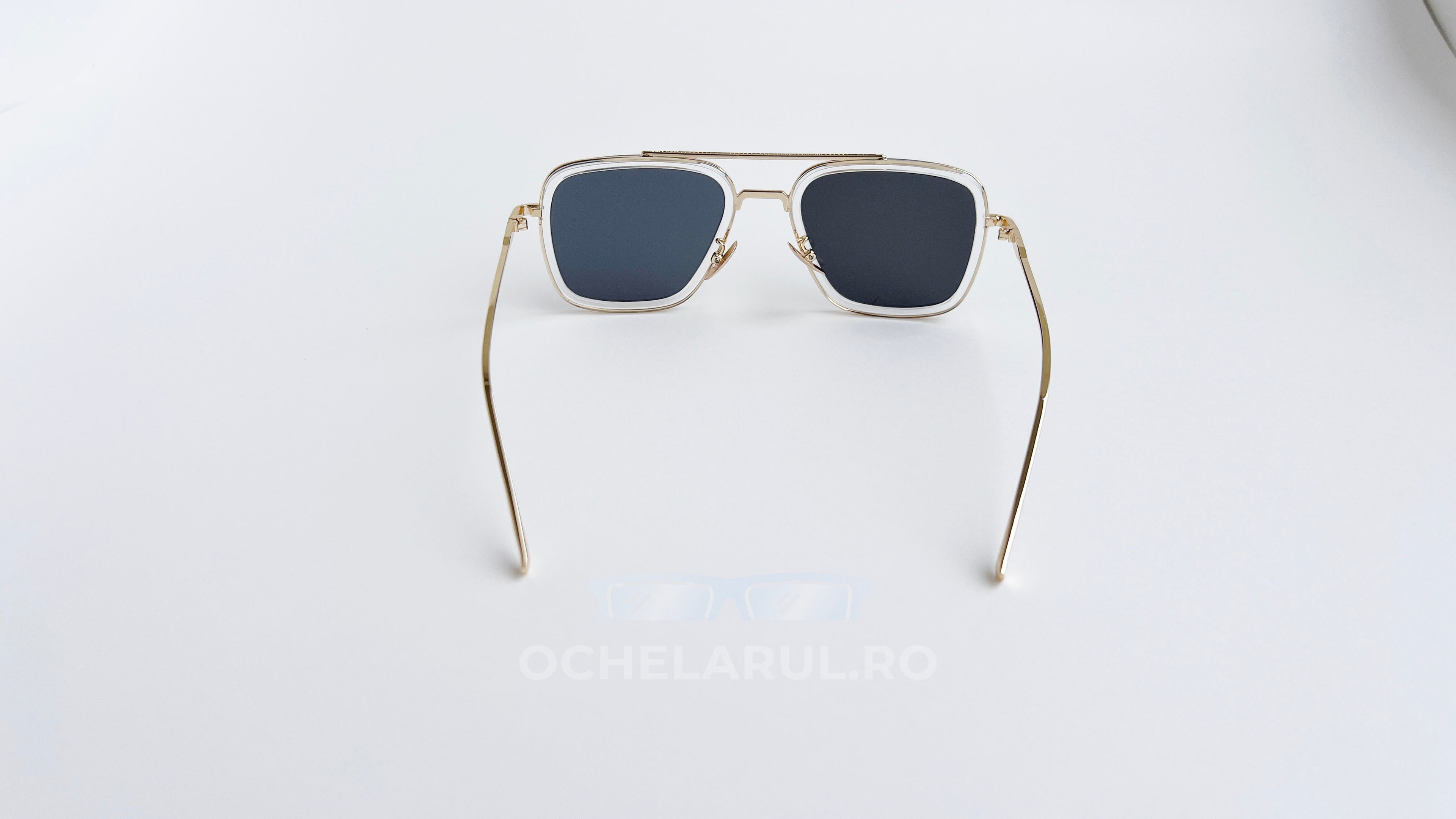 Ochelari de soare Dita Flight Style - Rama aurie transparenta, Lentile negre - vedere spate
