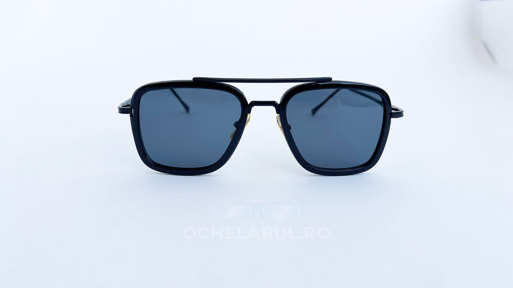 Ochelari de soare Dita Flight Style - Rama neagra, Lentile negre - vedere fata aproape