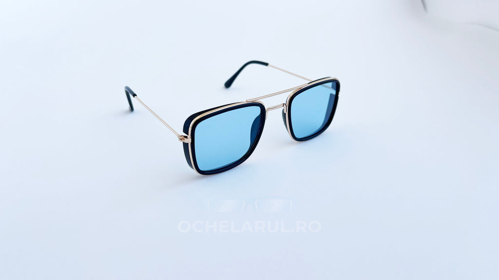 Ochelari de soare Dita Flight Wrap Style - Rama aurie neagra, Lentile albastre - prezentare
