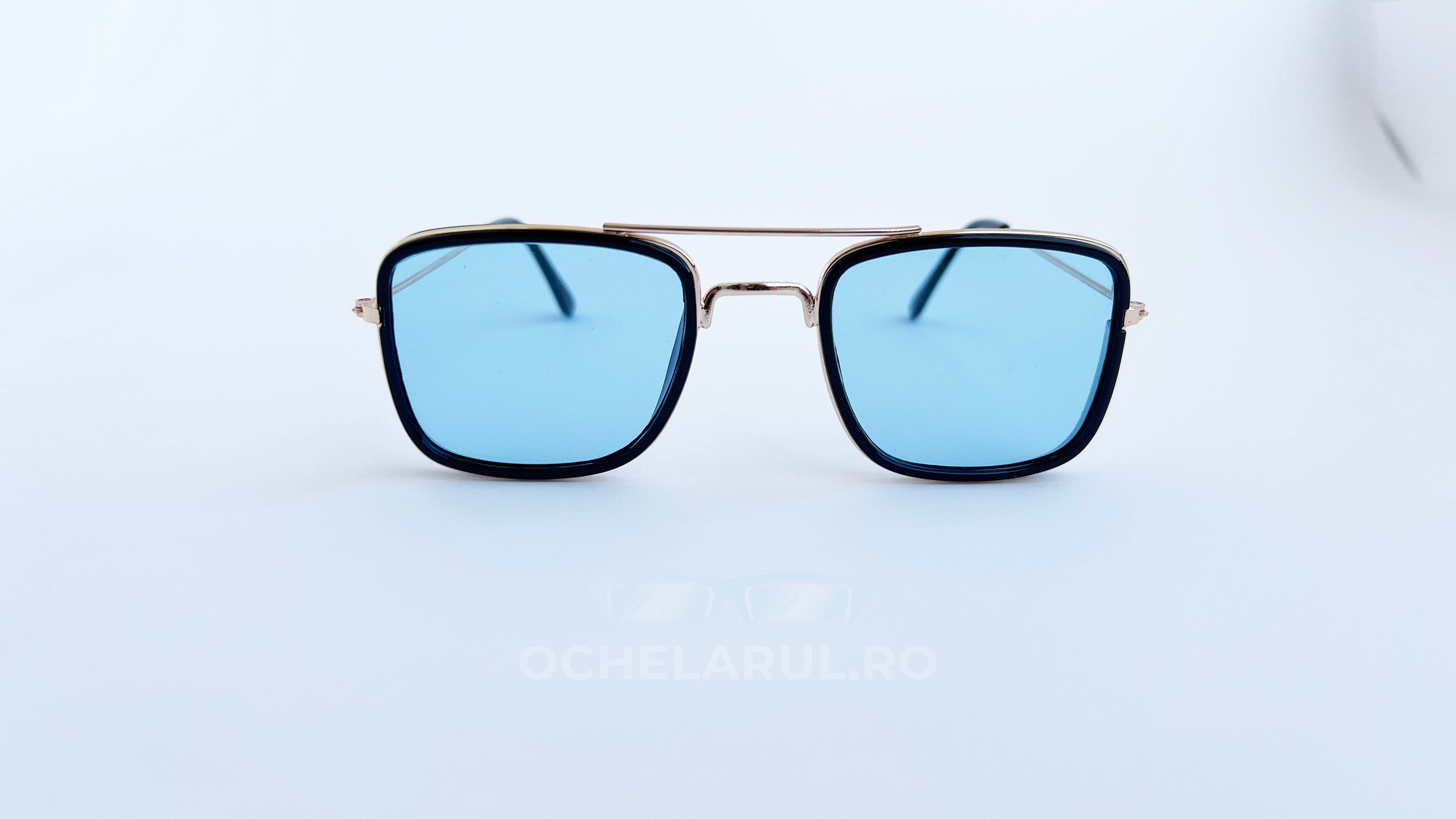 Ochelari de soare Dita Flight Wrap Style - Rama aurie neagra, Lentile albastre - vedere fata aproape