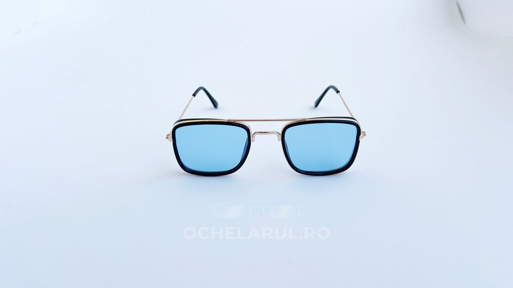 Ochelari de soare Dita Flight Wrap Style - Rama aurie neagra, Lentile albastre - vedere fata