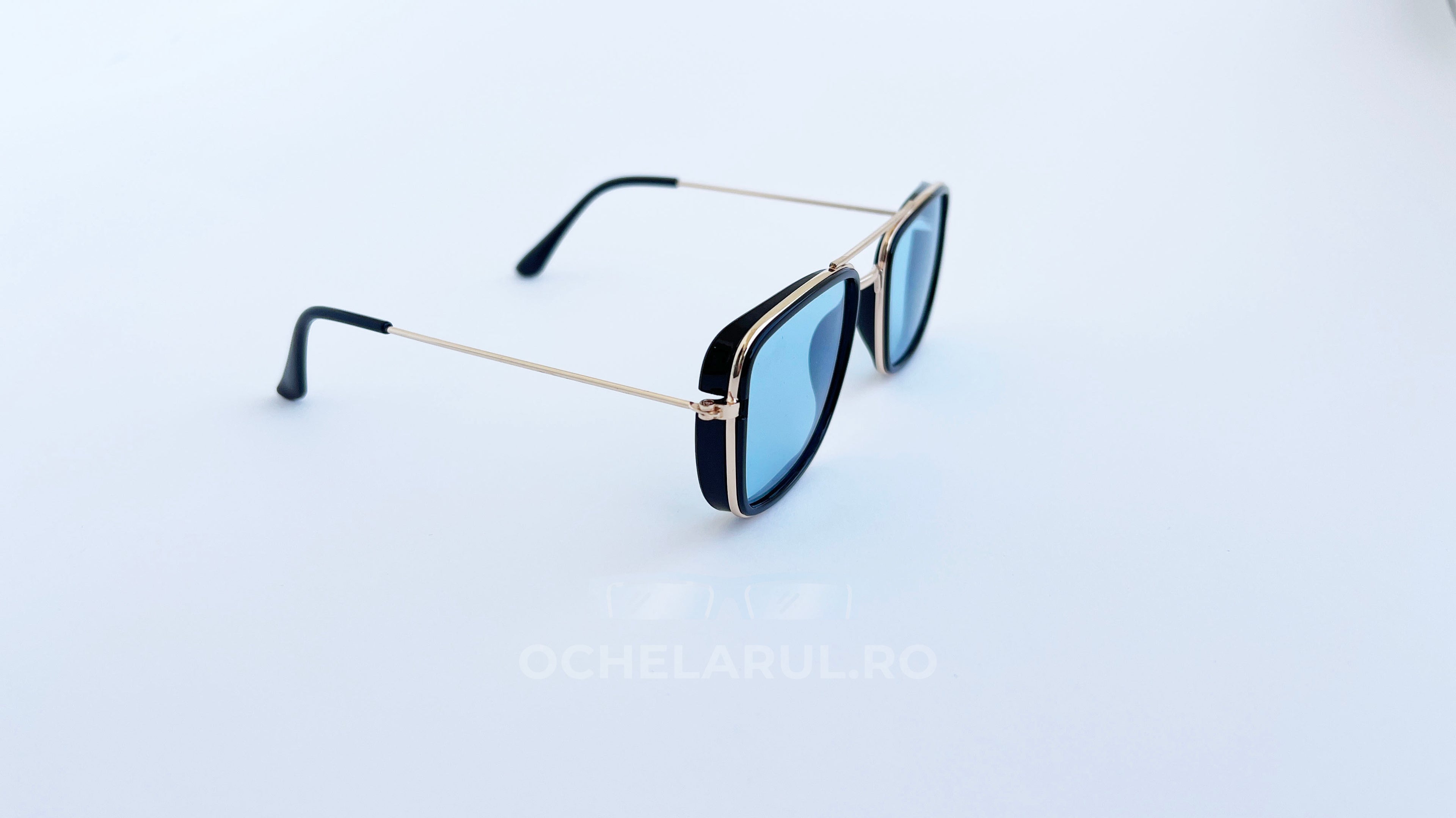 Ochelari de soare Dita Flight Wrap Style - Rama aurie neagra, Lentile albastre - vedere laterala