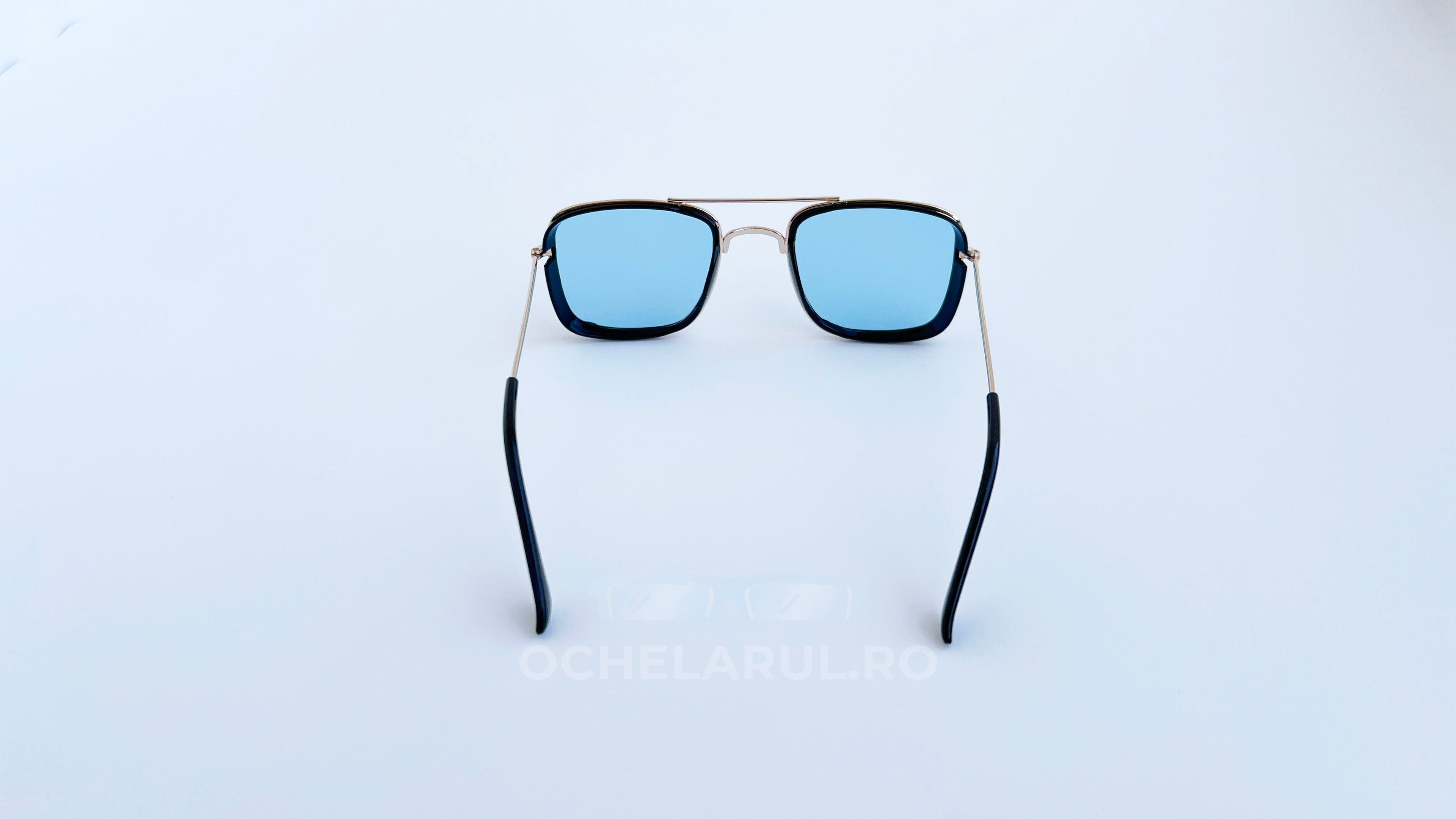 Ochelari de soare Dita Flight Wrap Style - Rama aurie neagra, Lentile albastre - vedere spate