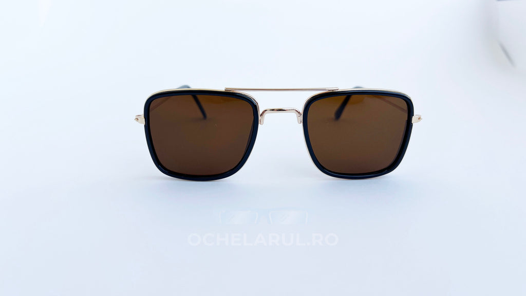Ochelari de soare Dita Flight Wrap Style - Rama aurie neagra, Lentile maro - vedere fata aproape