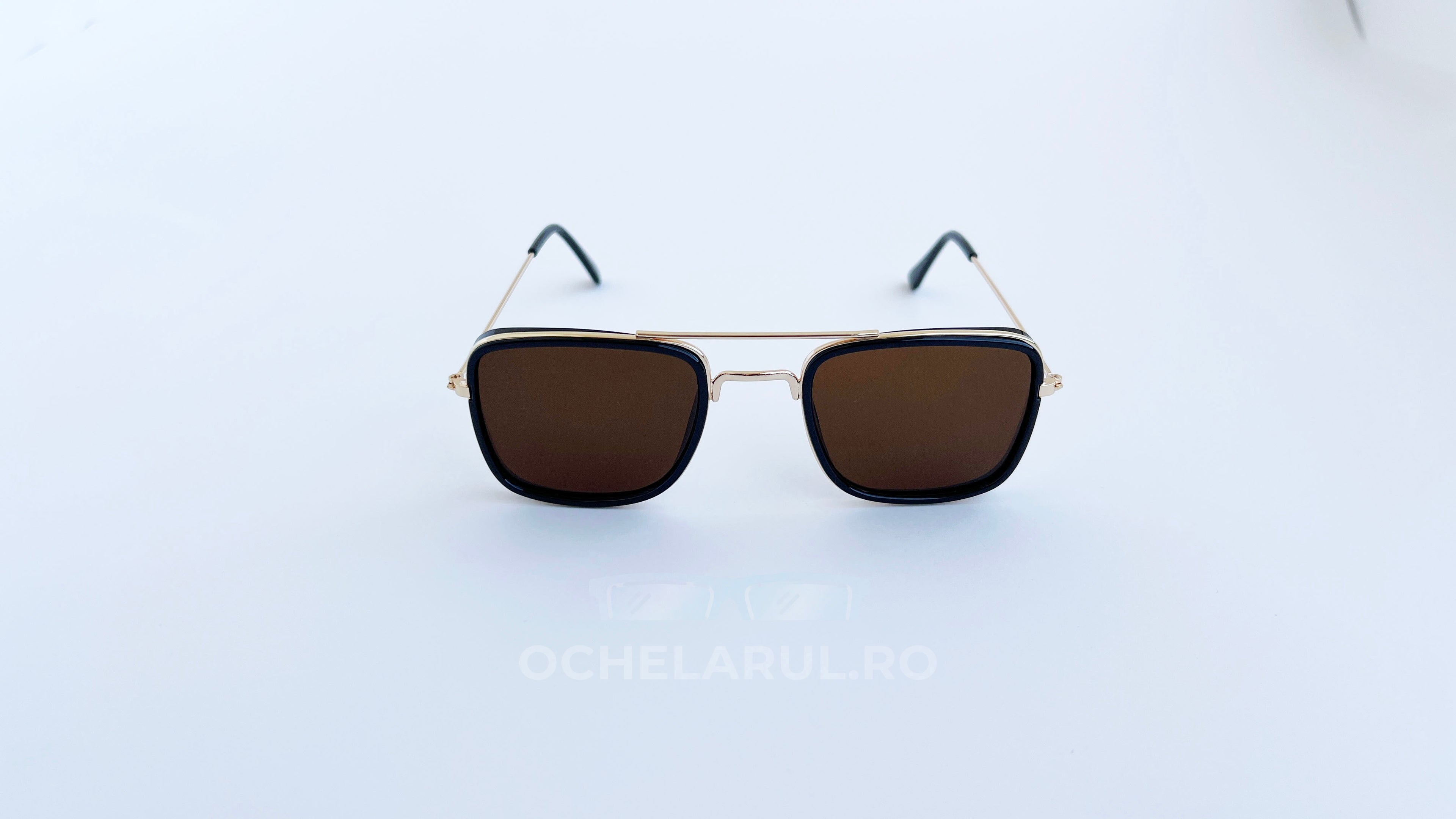 Ochelari de soare Dita Flight Wrap Style - Rama aurie neagra, Lentile maro - vedere fata