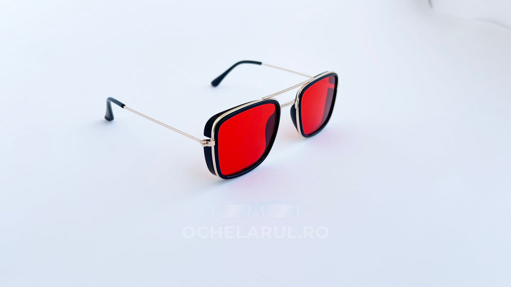 Ochelari de soare Dita Flight Wrap Style - Rama aurie neagra, Lentile rosii - prezentare