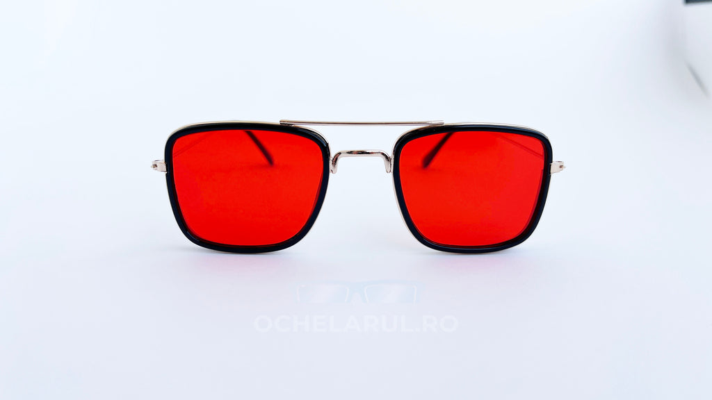 Ochelari de soare Dita Flight Wrap Style - Rama aurie neagra, Lentile rosii - vedere fata aproape