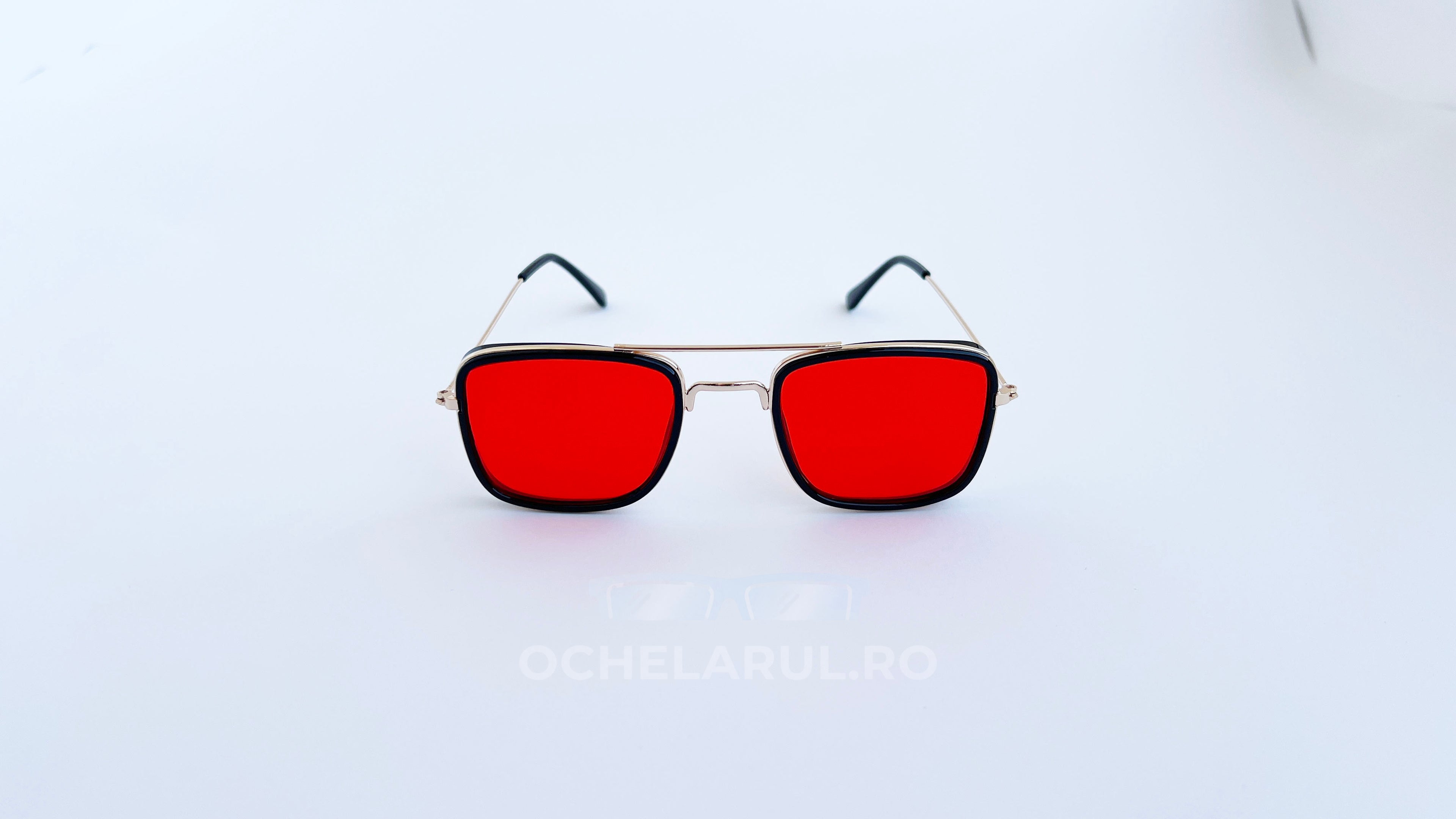 Ochelari de soare Dita Flight Wrap Style - Rama aurie neagra, Lentile rosii - vedere fata