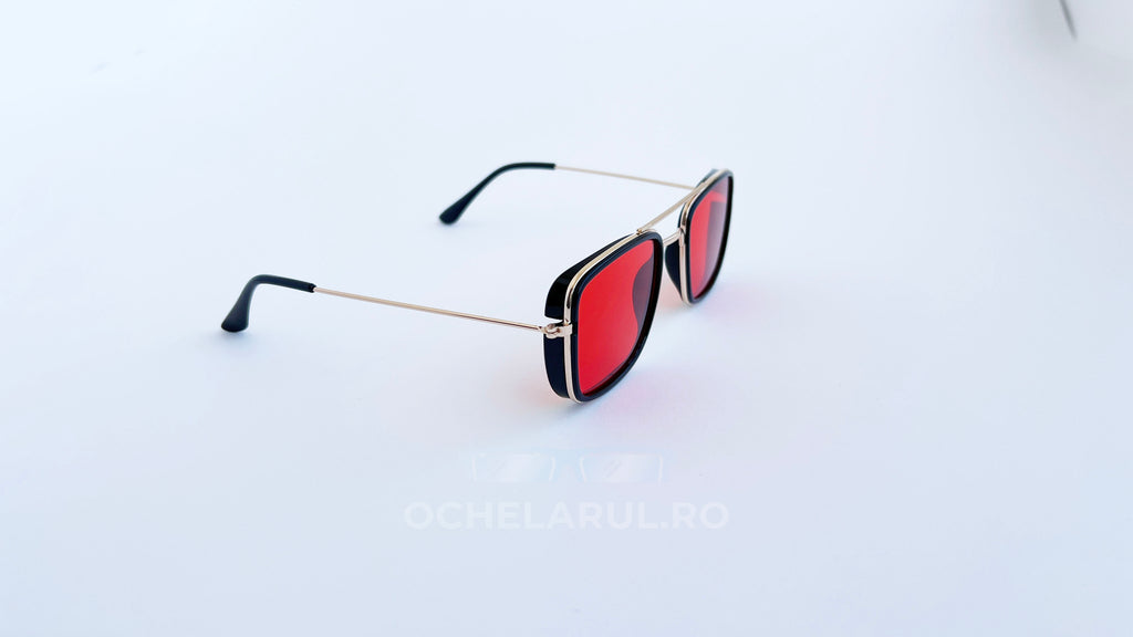 Ochelari de soare Dita Flight Wrap Style - Rama aurie neagra, Lentile rosii - vedere laterala