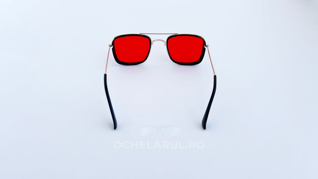 Ochelari de soare Dita Flight Wrap Style - Rama aurie neagra, Lentile rosii - vedere spate