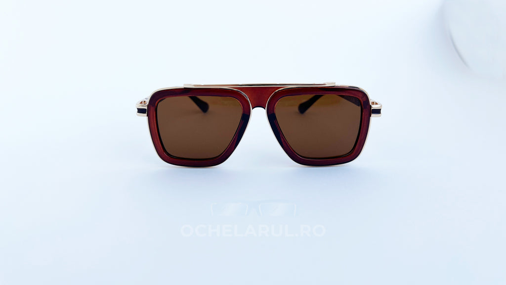 Ochelari de soare Dita LXN-EVO Style, pătrați maro, lentile închise UV400, fundal alb.