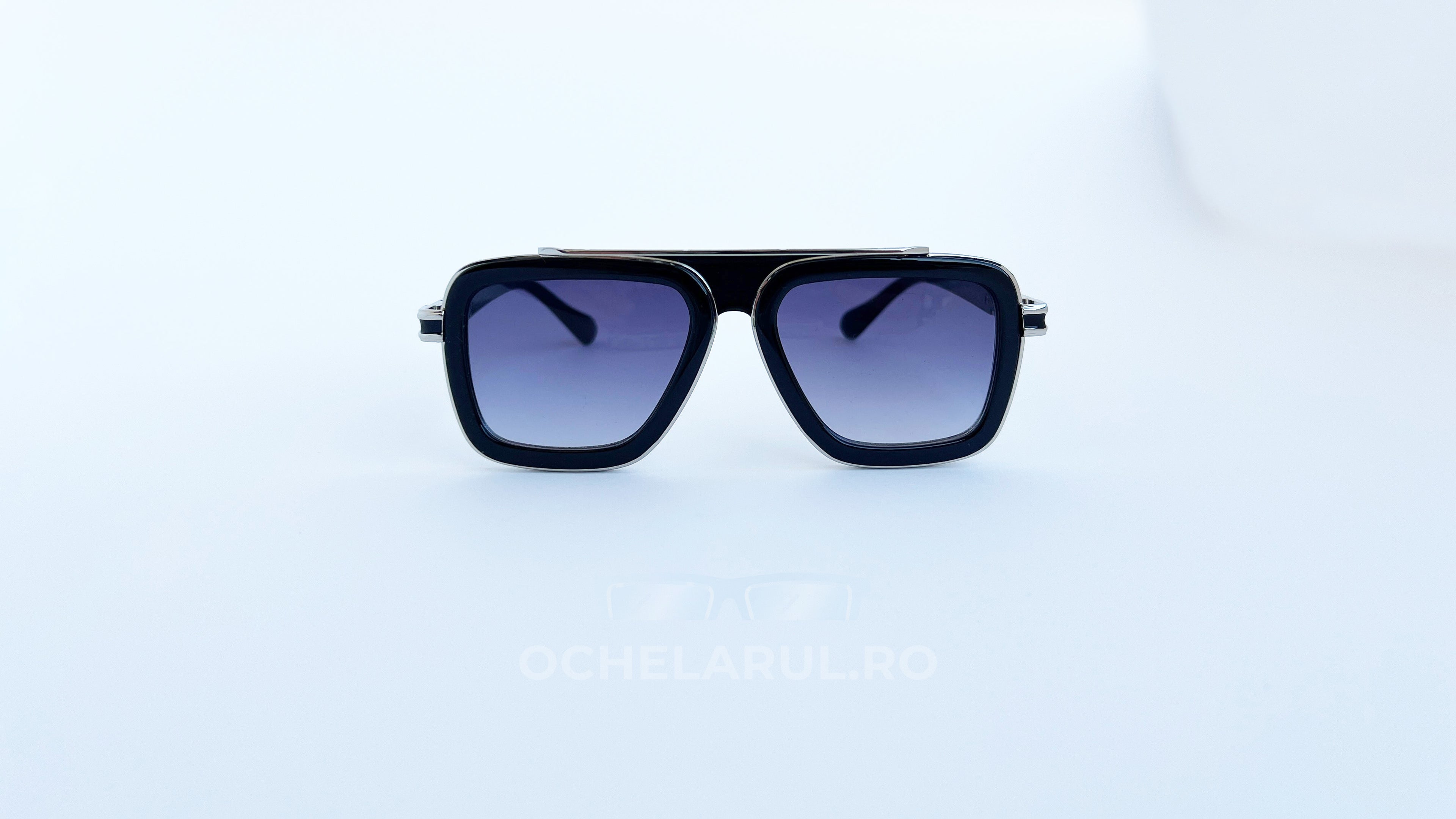 Ochelari de soare Dita Lxn-Evo, rama neagra-argintie si lentile violet degrade, vedere fata aproape
