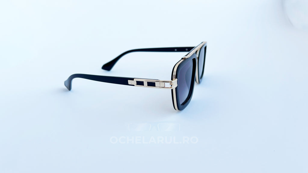 Ochelari de soare Dita LXN-EVO Style, negru, UV400, detalii aurii pe brațe.