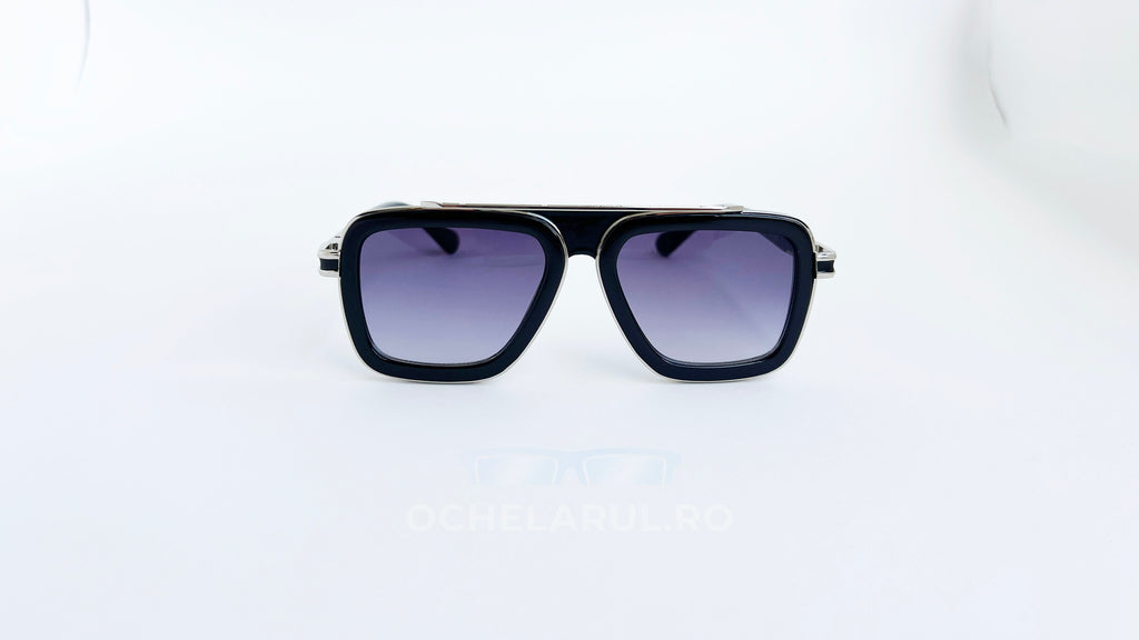 Ochelari de soare Dita LXN-EVO Style - Rama neagra-argintie - Lentile violet degrade - Vedere fata