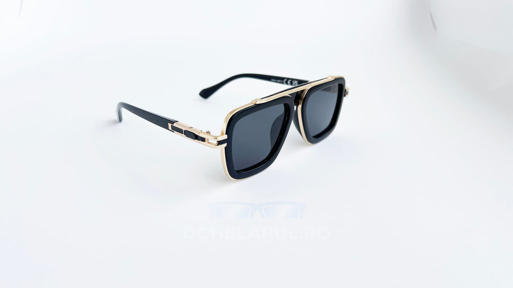Ochelari de soare Dita LXN-EVO Style - Rama neagra-aurie - Lentile violet degrade - Vedere laterala